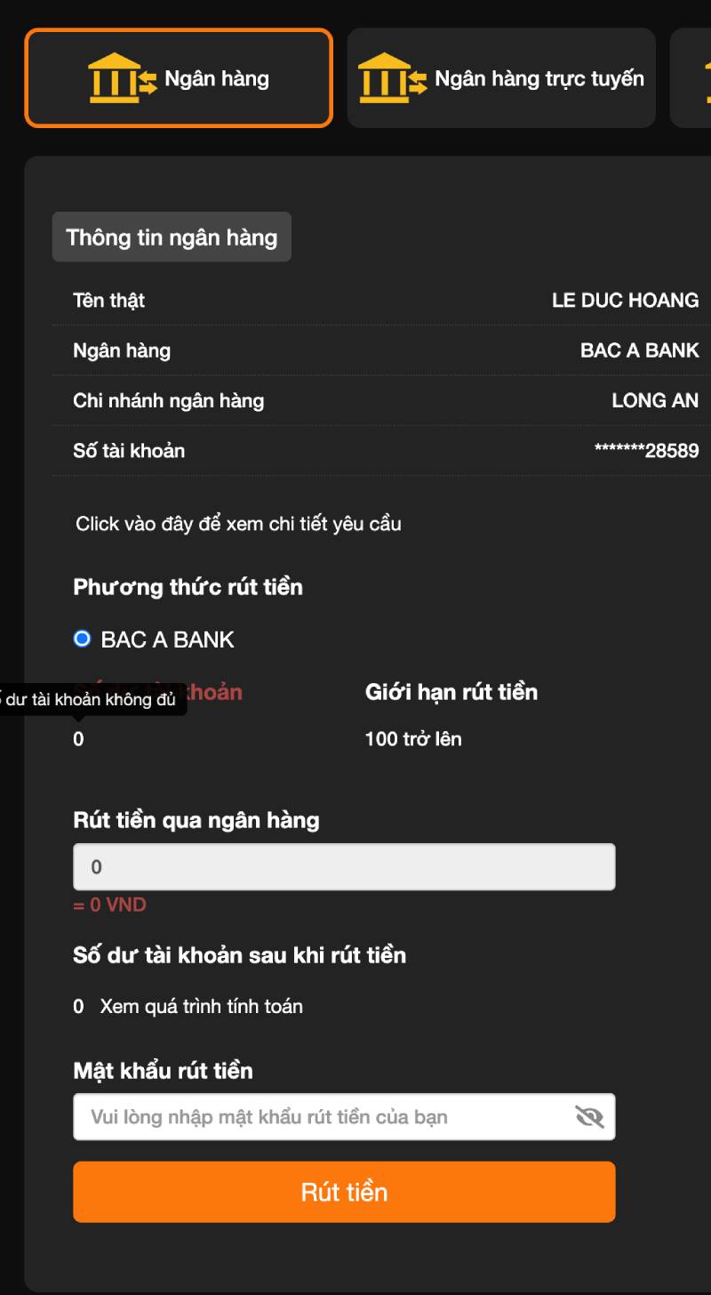 Bước 3: Thực hiện thao tác rút tiền