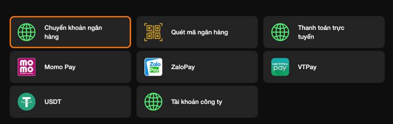 Các lựa chọn nạp tiền tại i9bet
